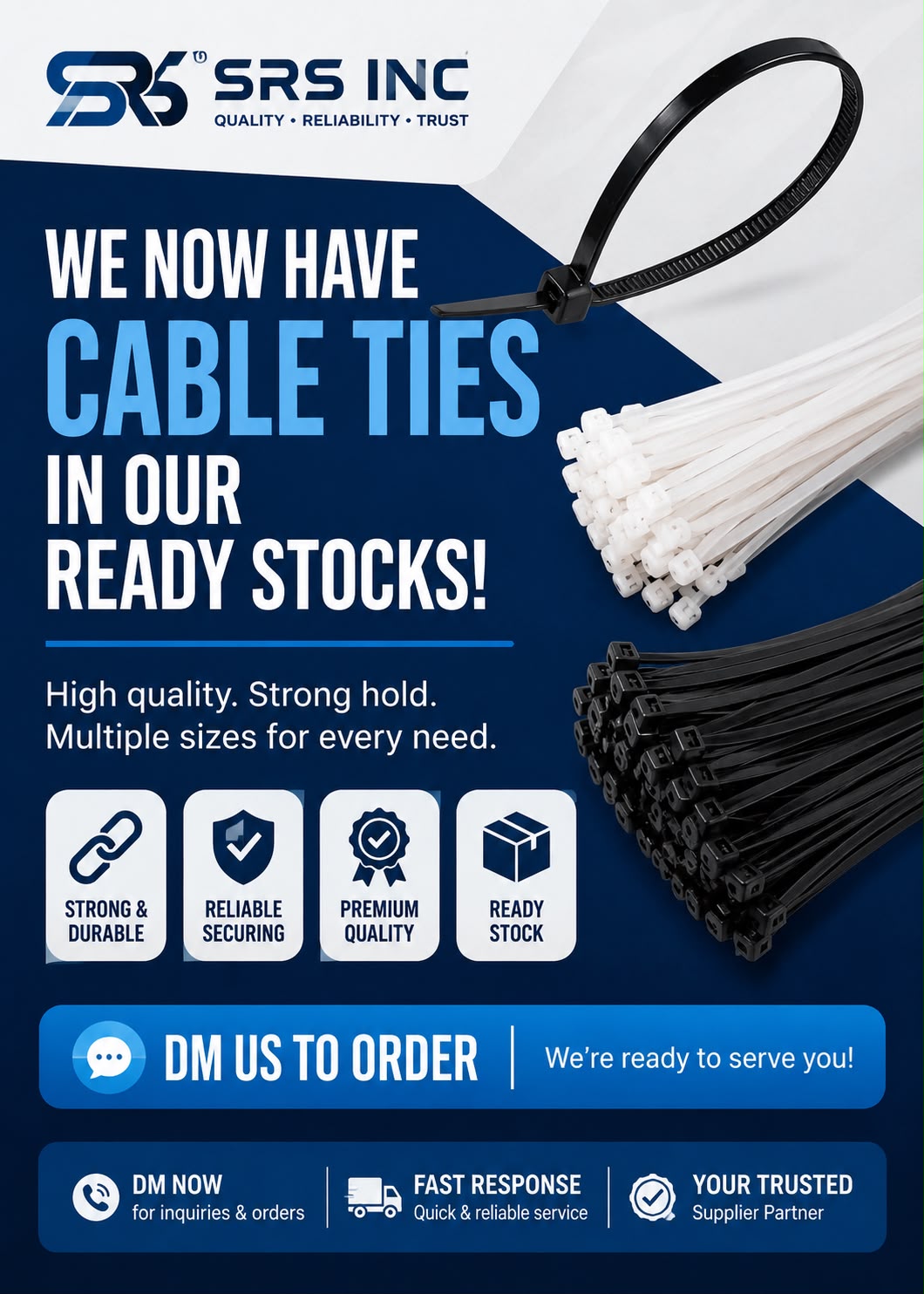 Cable ties in ready stock promotional poster